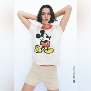 ZARA Mickey Needlepoint tee